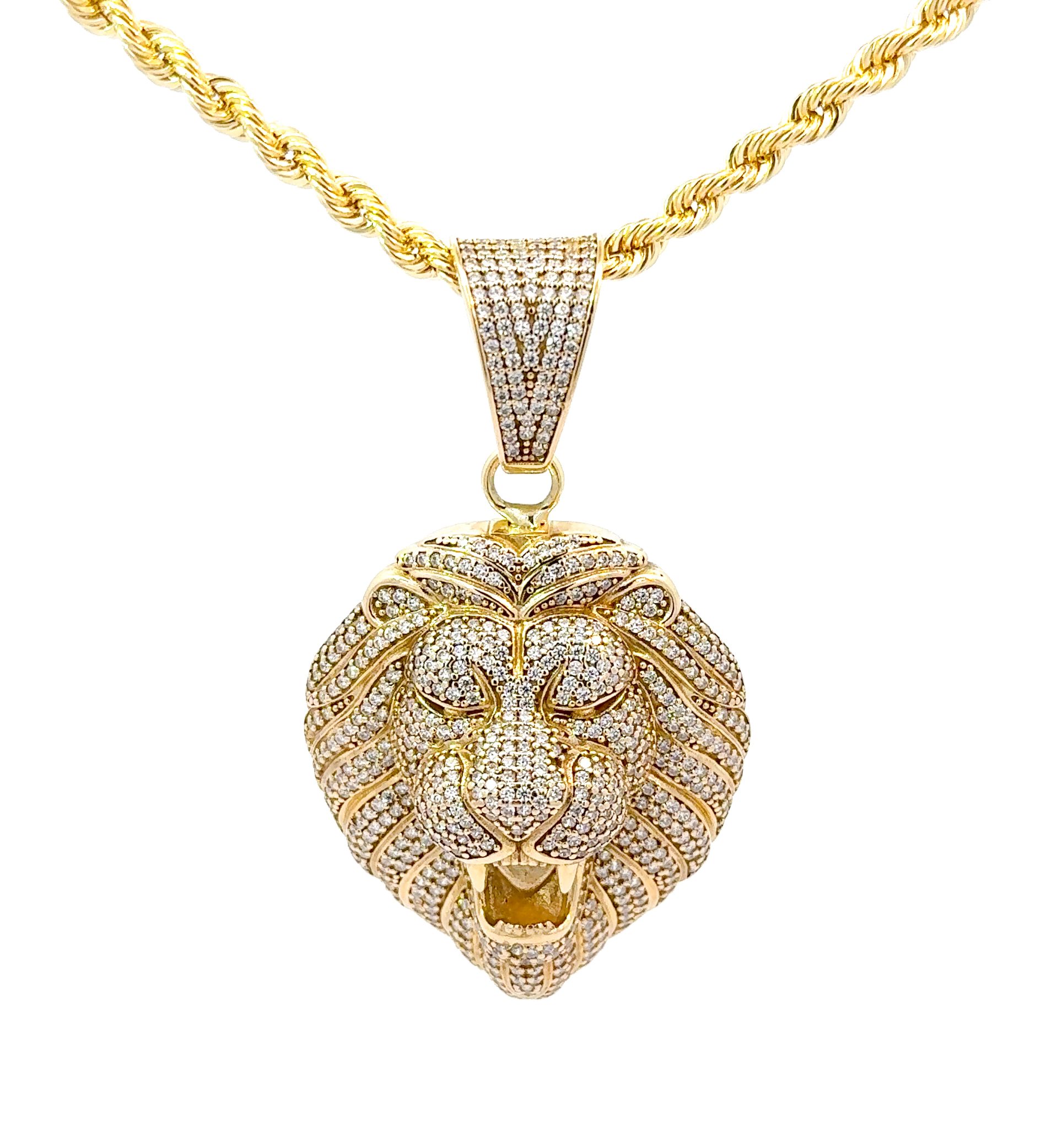 9K Yellow Gold Iced Out Lion Head Pendant